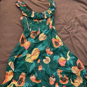 Farm Rio Green Papaya Salad Midi Dress